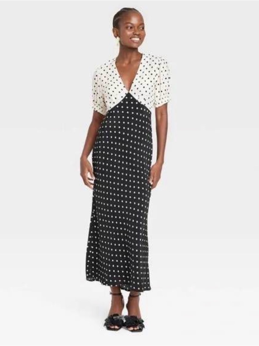 Target A New Day Polka Dot Midi Crepe Dress White/Black